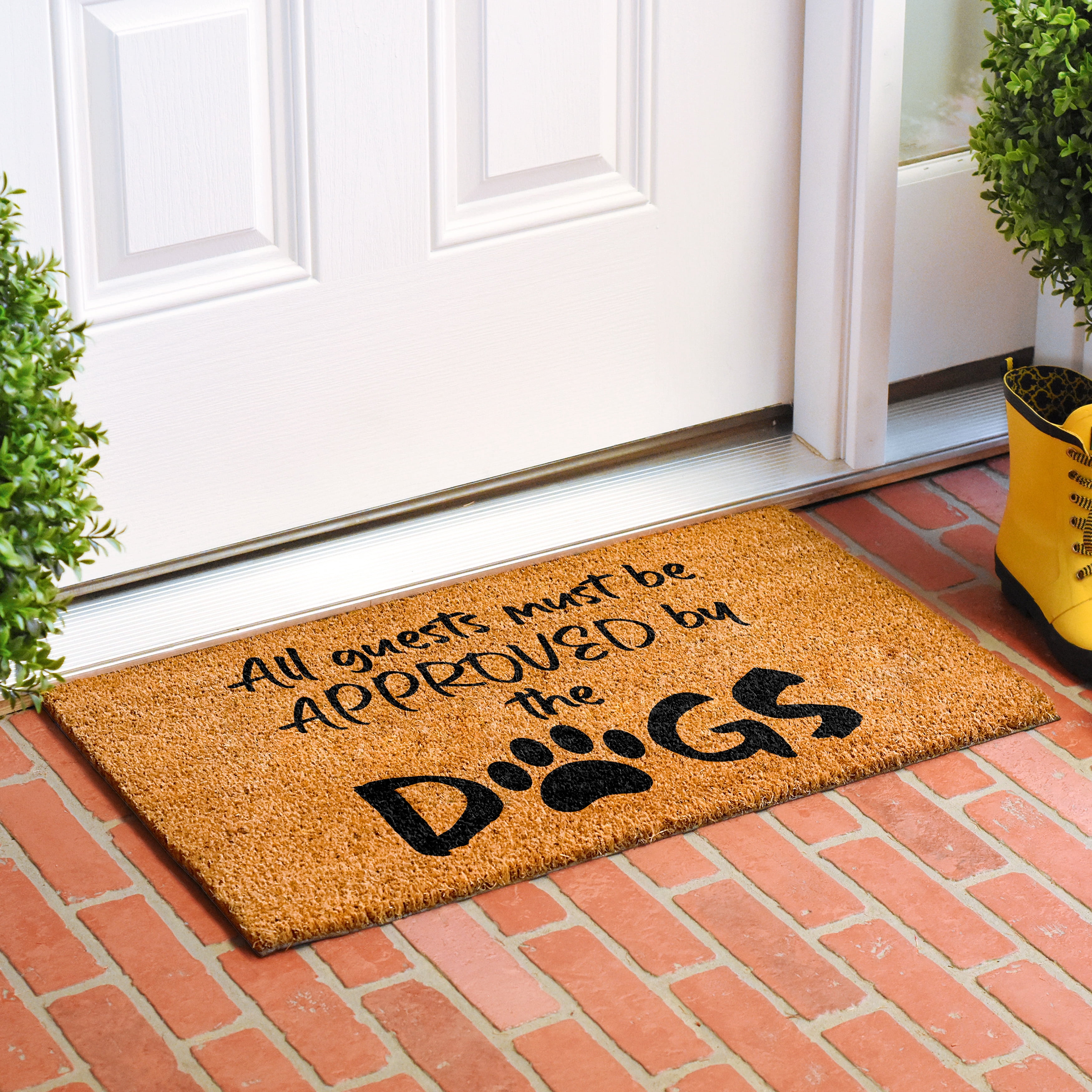 Calloway Mills 109302436 24 x 36 in. All Guests Must Be Approved by the Dogs Rectangular Doormat, Natural & Black
