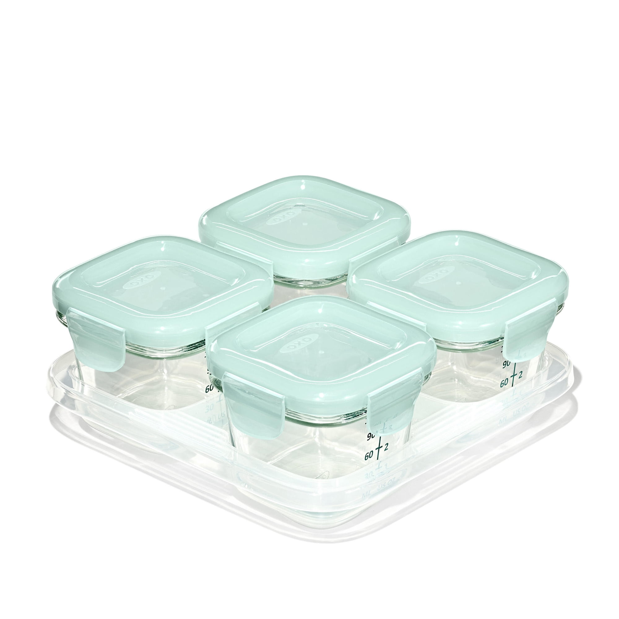 OXO Tot Glass Baby Blocks Food Storage Containers, 4oz, Opal, 4-Pack, For Infants Ages 0-12 Months
