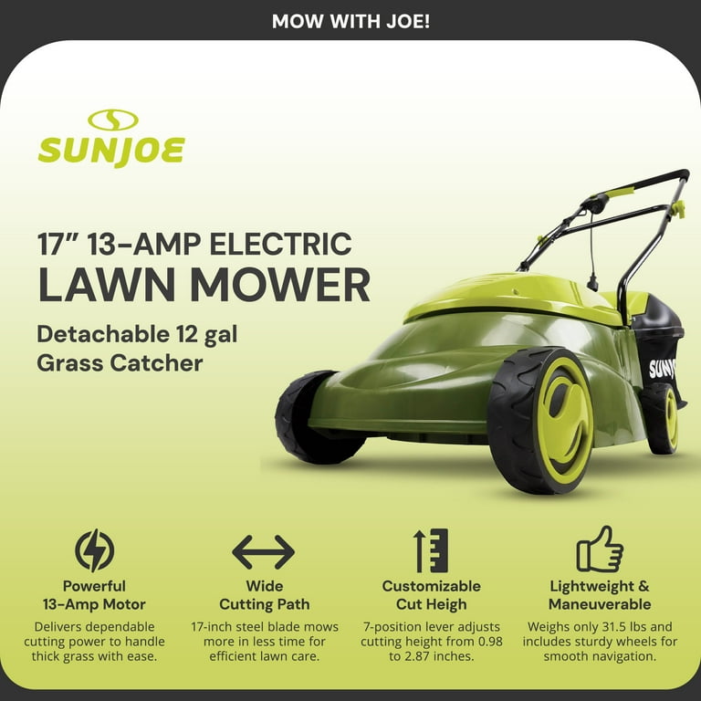 Sun Joe 17-inch Push Corded Electric Lawn Mower + Mulcher, 13-Amp