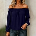 thumbnail image 2 of Tqcoqu Women's Off Shoulder Long Sleeve Cotton Linen Blouse, Elastic Ruffle Neckline Puff Sleeve Casual Solid Top, 2 of 7