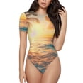 thumbnail image 1 of Balery Tropical Sunset Beach Scene Pattern Women's Short Sleevee Crew Neck Bodysuit Tops Short Sleeve Tops Basic-Large, 1 of 7