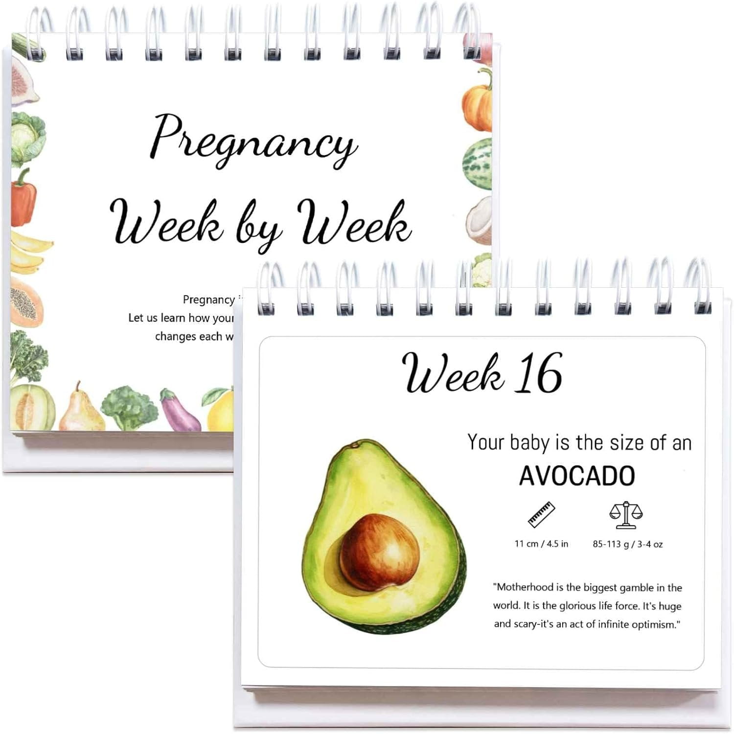 Calendar for Expecting Moms - Weekly Growth with Fruit & Veg, Size & Quotes & Development Facts, 76-Page Flip Calendar, Gifts for First Time Parents