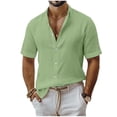 thumbnail image 2 of Yertdoel Linen Shirts for Men Solid Color Short Sleeve Lapel Neck T-shirts Comfortable Lightweight Breathable Hawaiian Beach Vacation Summer Outdoor Casual Tops, 2 of 6