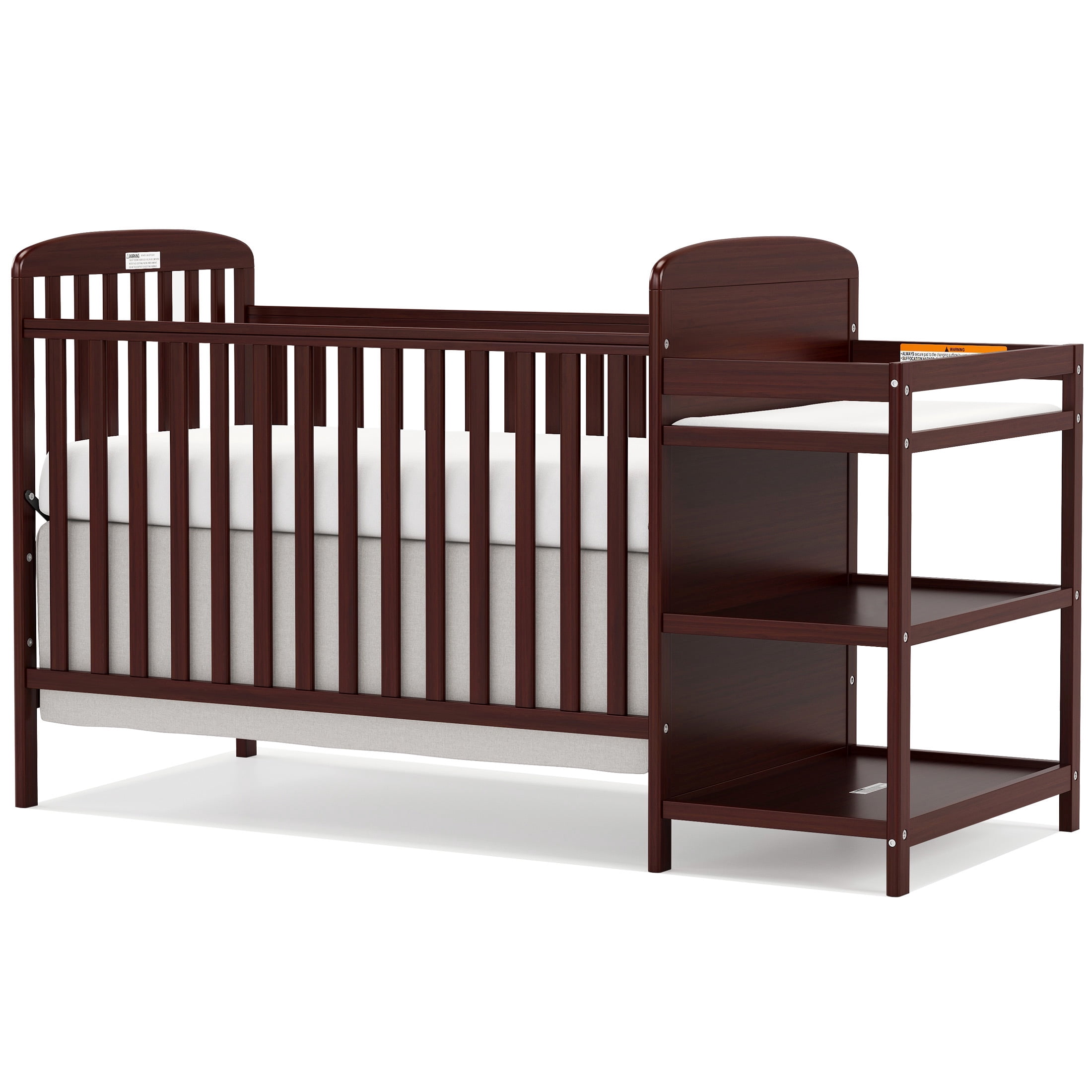 Conchico 3-In-1 Convertible Crib and Detachable Changer, New Zealand Pinewood Baby Crib, Toddler Daybed Bed with 3 Heights, Non-Toxic Finish, Easy to Assemble, Espresso
