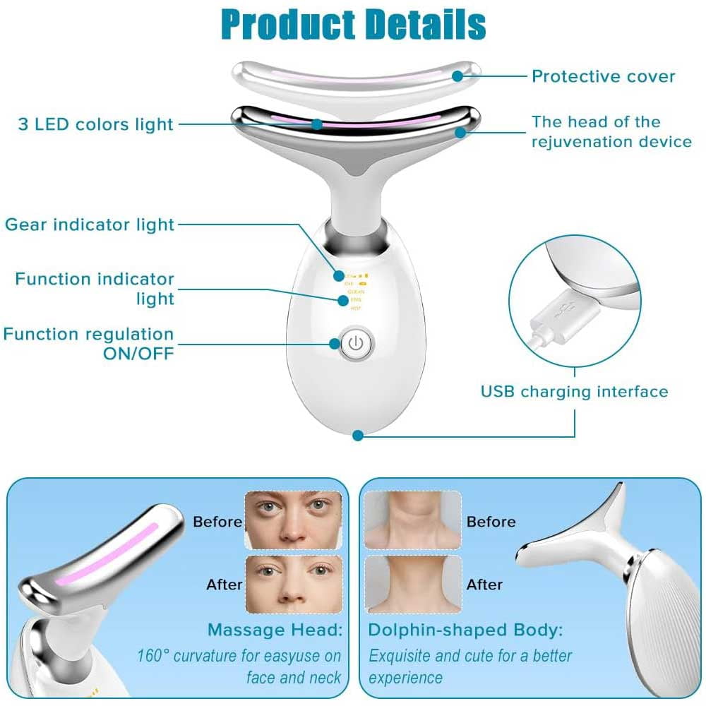 Neck Face Massager Face Sculpting Tool 3 Colour Modes and Vibration for Facial Massager for Double Chin, Red