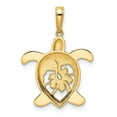 thumbnail image 3 of Finest Gold 14K Yellow & Rhodium White Diamond-Cut Floral Turtle Pendant, 3 of 4