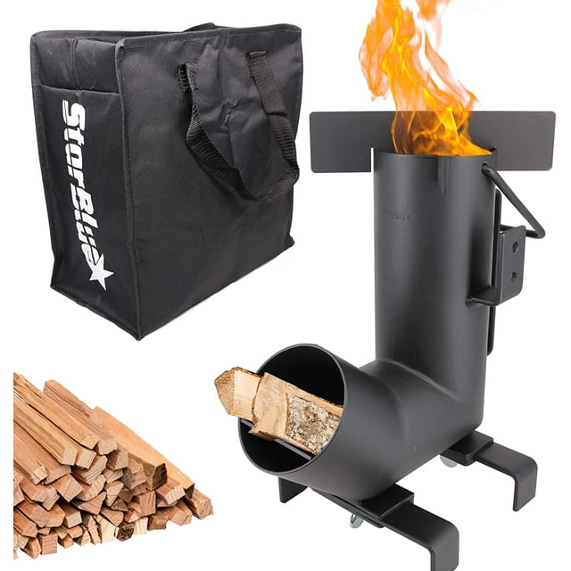 Camping Rocket Stove by StarBlue with FREE Carrying Bag - A Portable Wood Burning Camping Stove with Large Fuel Chamber Best for Outdoor Cooking, Camping, Picnic, BBQ, Hunting, Fishing