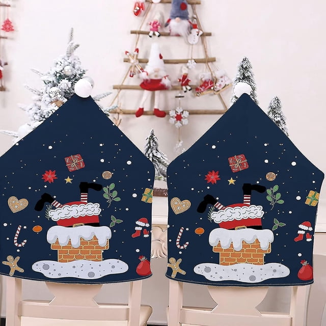 Fundas para sillas navideñas Chimenea azul marino JanHm