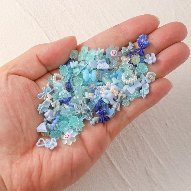 100 piezas de adornos para uñas acrílicas en 3D con diseño mixto, accesorios Kawaii, pajarita Aurora en blanco y negro, piezas de manicura con forma de corazón