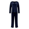 thumbnail image 4 of Arlun Womens Pajama Sets 2 Piece Loungewear Set Fall Winter Pajamas Long Sleeve Pjs Top and Pants Soft Pj Sets Loose Comfortable Lightweight Breathable Sleepwear Dark Blue S, 4 of 5
