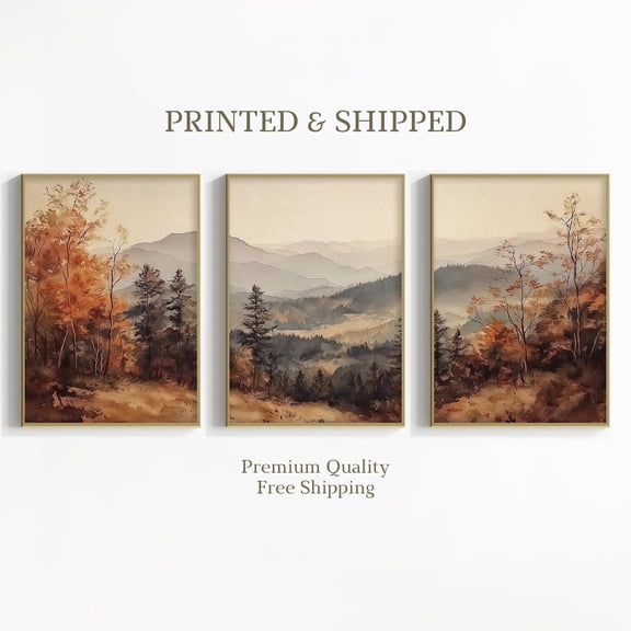 Luvia Fall Forest 3 Pieces Wall Art, Mountain Landscape Set of 3 Split Prints, Autumn Countryside Wall Decor Set 3 Prints 8x12 UNFRAMED