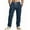 #H-Navy, variant on GuangCheng George Men Striped Linen Blend Pants Elastic Drawstring Waist Loose Fit Breathable Casual Comfort Lounge Trousers,Size:L