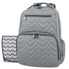 Fisher-Price 17”L Signature Morgan Quilted Multi-Pocket Diaper Bag Backpack with Matching Changing Pad, Insulated Bottle Pocket, Tablet Pocket and Stroller Straps in Gray