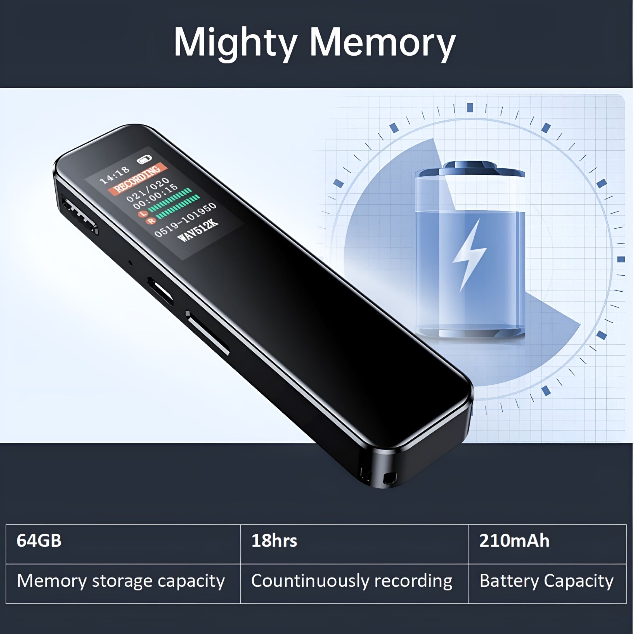 GJX 64GB Digital Voice Recorder with High-Fidelity Audio, Password Protection, and Long Battery Life for Lectures, Meetings, and Interviews