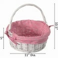 thumbnail image 3 of Traditional White Round Willow Gift Basket with Pink and White Gingham Liner and Sturdy Foldable Handles, Food Snacks Storage Basket, Small, 3 of 7