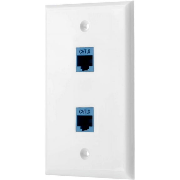 Ethernet Wall Plate, 2 Port Cat6 Keystone Female to Female - White