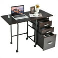 thumbnail image 1 of Giantex Folding Computer Study Desk, Home Office Desk w/Smooth Wheels & Large Drawers, Mobile Laptop Desk Writing Table (Brown), 1 of 8