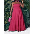 thumbnail image 5 of Hot Pink Strapless Tiered Maxi Dress For Women Casual Summer Vacation Long Flowy Plus Size Dress, 5 of 8