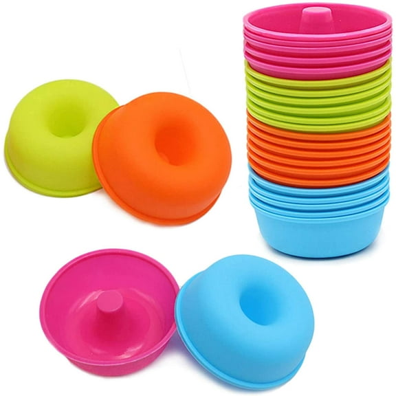 24Pack Silicone Donut Pans for Baking, Nonstick Round Doughnut, Reusable Baking Cups,Muffin Cupcake Molds, 2.5 Ounces Bagel Pan
