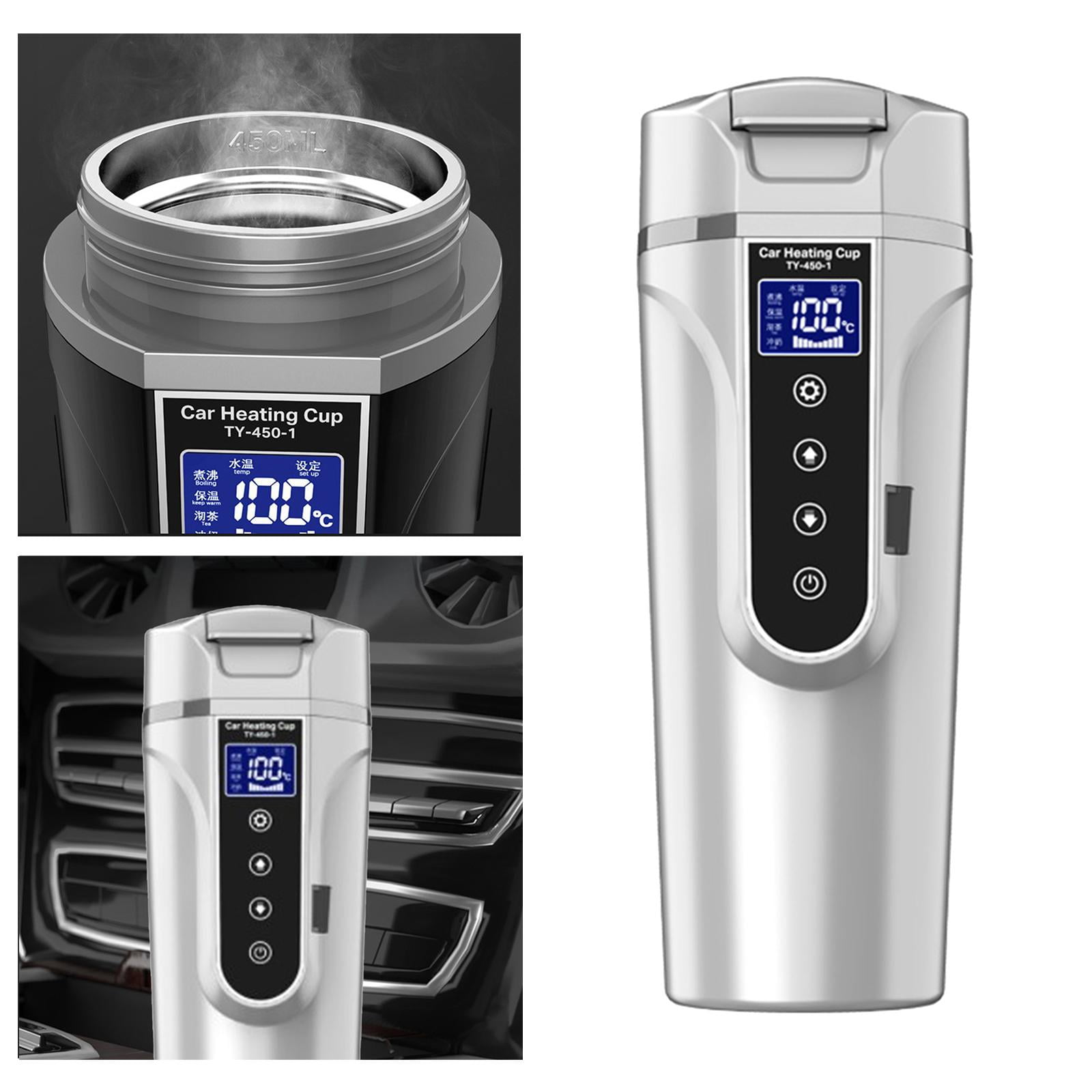 Electric Car Kettle Heater 12V/24V 450ml Digital Display Portable Camping Auto Shut Off Milk , White