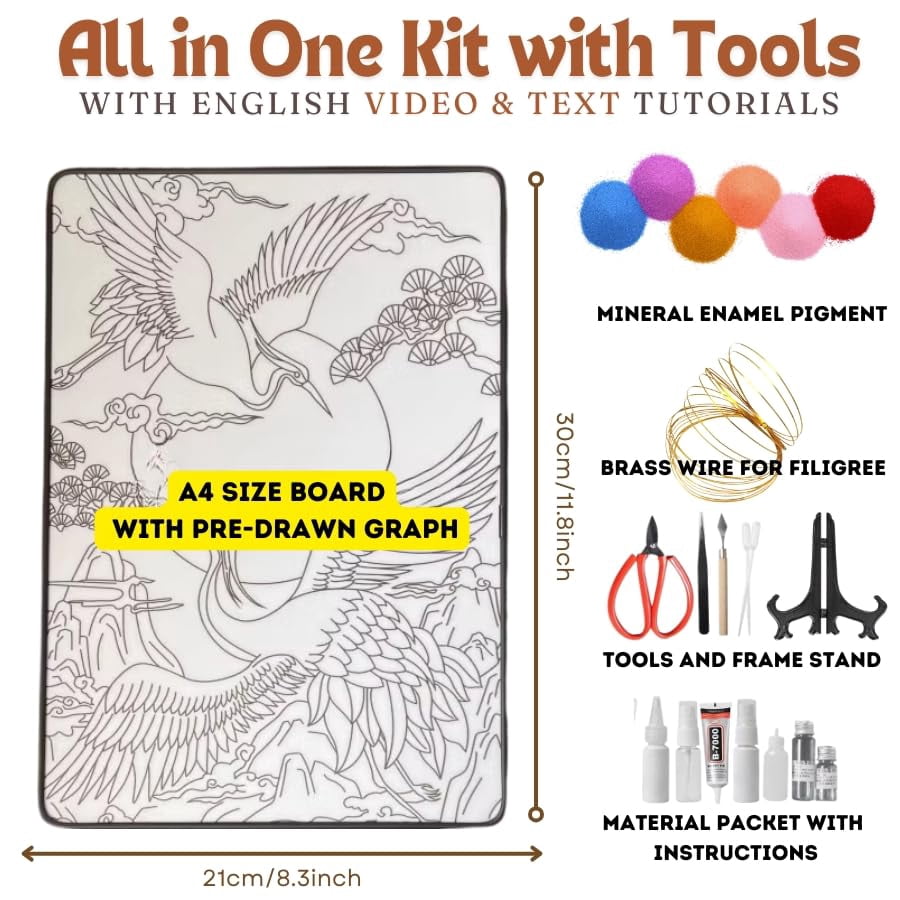 Cloisonne Filigree Enamel Paint by Numbers Kit, All in One with Tools, DIY Craft, Starter Set for Adults and Beginners, Easy Instructions, Hobby for Adults Teens Elderly Handmade Home Decor Gifts