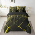 thumbnail image 2 of 7 Piece Yellow Geometric Bed in a Bag Queen Modern Abstract Plaid Bed Set,Black Honeycomb Print Bedding Comforter Sheet Set Beehive Geometrical Fitted Sheet Square Pattern Cushiom Covers, 2 of 5