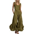 thumbnail image 3 of Square Neck Ruffle Hem Jumpsuit for Women - Flowy Wide Leg Boho Overall, Sleeveless Casual Vacation Romper with Pockets Army Green L, 3 of 7