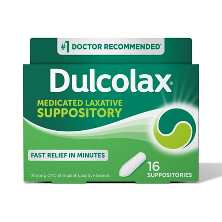Dulcolax Laxative Suppository for Gentle, Overnight Constipation Relief with Bisacodyl USP 10 mg, 16ct.