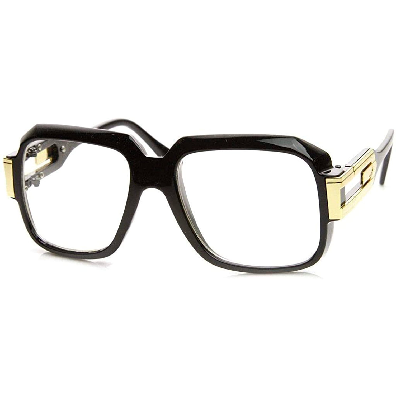 Gloss Black Gold Hipster Clear glasses Metal Trimming Rapper Shades Square Large