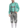 thumbnail image 2 of VBTAPA Beer Festival Costume for Men 2 Piece Set Regular Fit Long Sleeve Plaid Shirt and Overalls Shorts Performance Suit Oktoberfest Dress Up Outfirts Green L, 2 of 4
