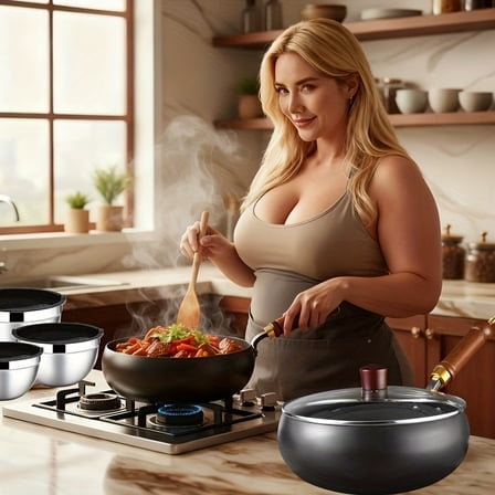 Cast Iron Pot Skillet with Glass Lid, Handmade Large Capacity No Coating Non Stick Pan for Electric Gas Stove, Healthy Cooking Soups Stews Frying