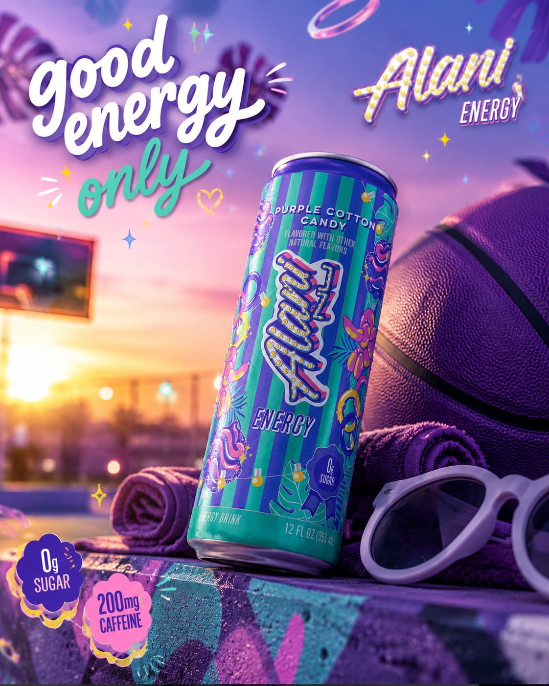 Alani Nu Energy Drink, Purple Cotton Candy, 12 fl. oz 12 pk.
