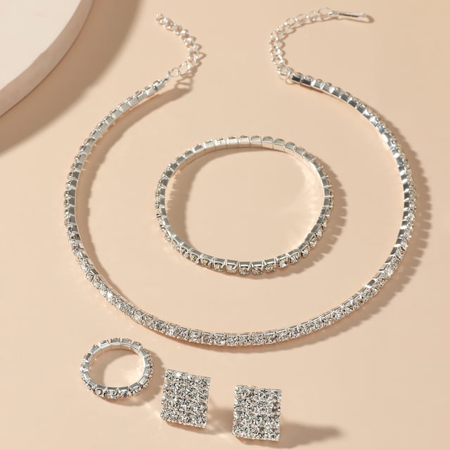 Pendientes de diamantes de imitación para mujer Conjunto de pendientes de collar de gota de agua Accesorios de plata Wmkox8yi sjalhkljlk4866