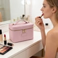 thumbnail image 4 of Estuche organizador de maquillaje con divisor extraíble, impermeable, de piel sintética, para vacaciones, para mujer, 4 of 8