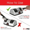 thumbnail image 5 of ELECTRIC KITCHEN KNIFE SHARPENER AND POLISHING SYSTEM by CHEF PRO, 2-Stage Sharpening, Compact And Easy-to-Use Design, Suction Cup Bottom and Easy Cleaning, Black-Silver, 5 of 7