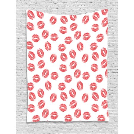 Teen Girls Tapestry Pattern With Red Lipstick Kiss Marks Woman Valentines Wedding Theme Illustration Wall Hanging For Bedroom Living Room Dorm