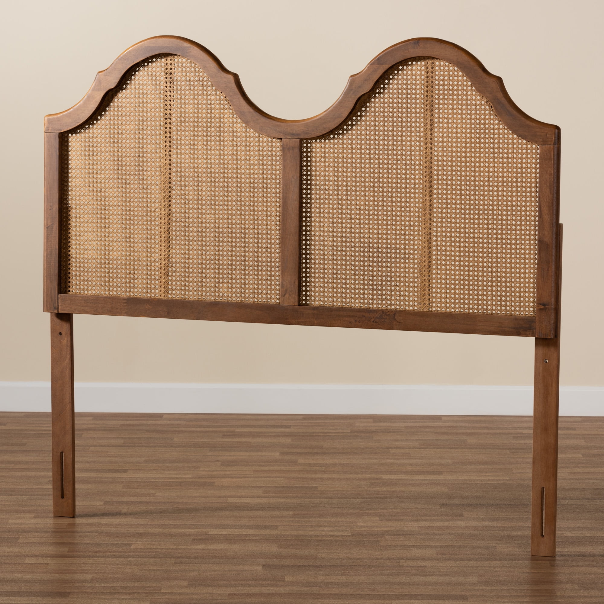 Baxton Studio Hazel Classic Wood Back Support Rattan Headboard, King, Ash Walnut