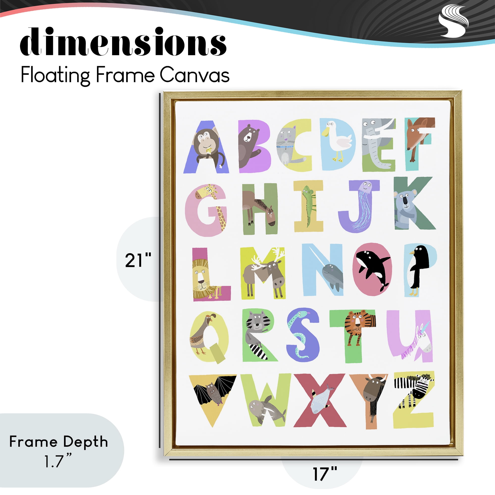 Stupell Industries Alphabet Shapes with Animals Gold Framed Floater Canvas Wall Art, design by Carla Daly