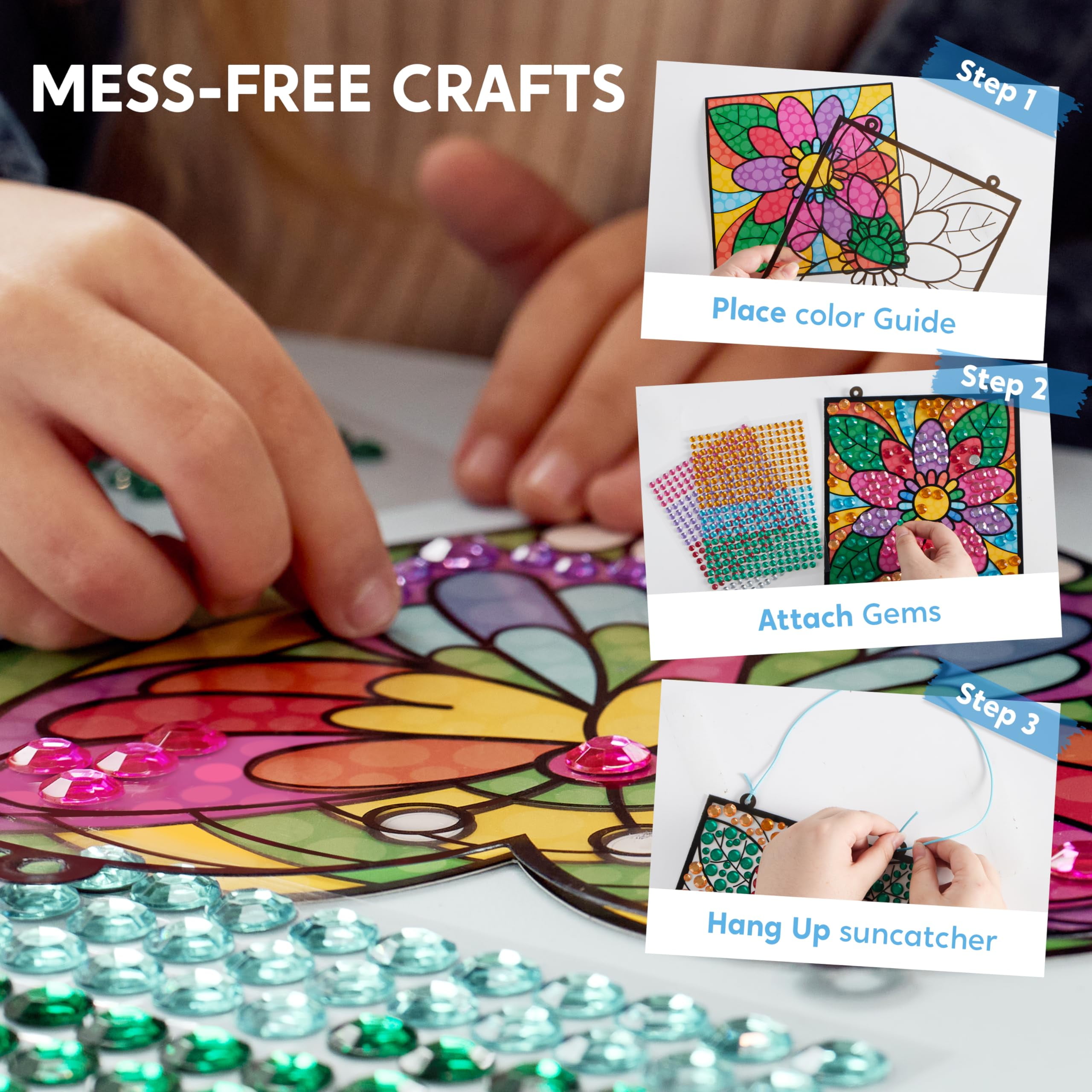 Joyfy 4 Pcs Window Art Making Kits, Sun Catcher Gem Painting Arts And Crafts Kits, Christmas Birthday Gift for Kids Girls Ages  5 6 8 12