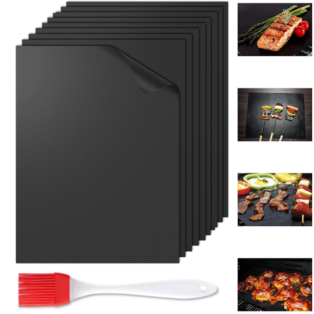 Grill Mats for Outdoor Grill, Grill Mats Non Stick Set of 9 BBQ Grill Mat Baking Mats BBQ Accessories Grill Tools Reusable,Works on Gas, Charcoal, Electric Grill 15.75 x 13-Inch - image 1 of 6