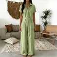 thumbnail image 5 of Overalls for Women Summer V Neck Short Sleeve Button Down Wide Leg Jumpsuits Dressy Casual Rompers with Pockets, 5 of 6