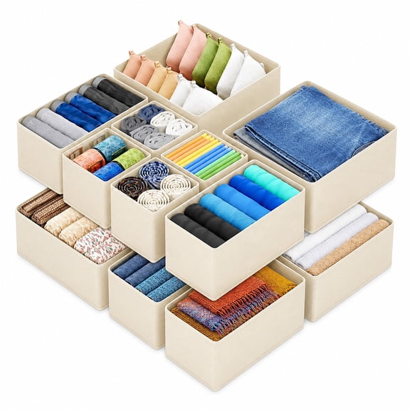 12 Pack Drawer Organizers Clothes, Closet Organizers and Drawer Dividers for Clothes, Foldable Fabric Clothing Organizers for Dresser Drawers