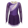 thumbnail image 2 of YONGHS Girls Long Sleeve Color Block Sequins Ice Skating Dress Ballet Dance Costume Purple 10, 2 of 8