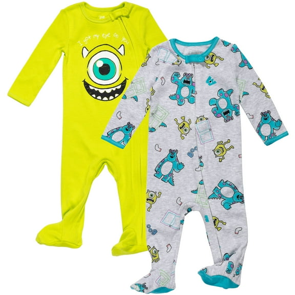 Disney Pixar Monsters Inc. Mike Sully Infant Baby Boys 2 Pack Zip Up Snap Cosplay Sleep N' Plays Newborn to Infant