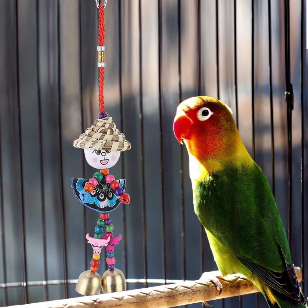 Riousery Parrot Bird Colorful Hanging Straw Braid Doll Swing Chewing Toy Cage Decoration Accessory