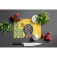 thumbnail image 3 of Summer Sunflowers Longhair Blue and Tan Dapple Dachshund Glass Cutting Board Large 12 in x 15 in, 3 of 5