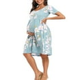 thumbnail image 3 of Robe de Maternité à Manches Courtes pour Femmes, Col Ras du Cou, Robe de Baby Shower à Manches Courtes à Fleurs/rayées, 3 of 5