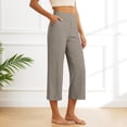 thumbnail image 2 of Krdevn Womens High Waist Linen Blend Cropped Pants Wide Leg Casual Loose Fit Trousers with Pockets,S, 2 of 5