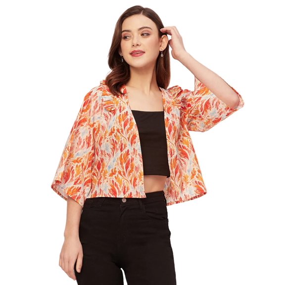 Moomaya V Neck Straight Printed Cotton Jacket - Women's Stylish Printed Jacket