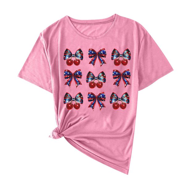 Camisas de Manga Corta para las Mujeres Moda Casual Impresión Cuello Redondo Suéter Tee Blusas
